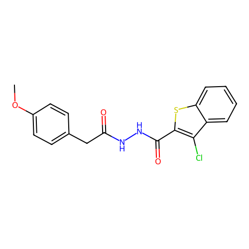 3-chloro-N'-[(4-methoxyphenyl)acetyl]-1-benzothiophene-2-carbohydrazide structure