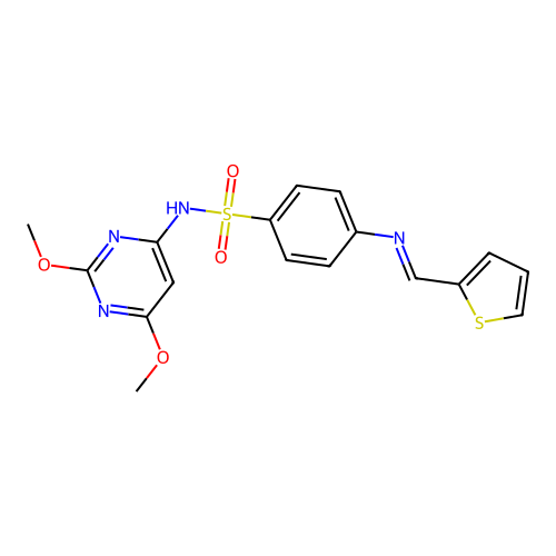 N-(2,6-dimethoxy-4-pyrimidinyl)-4-[(2-thienylmethylene)amino]benzenesulfonamide structure