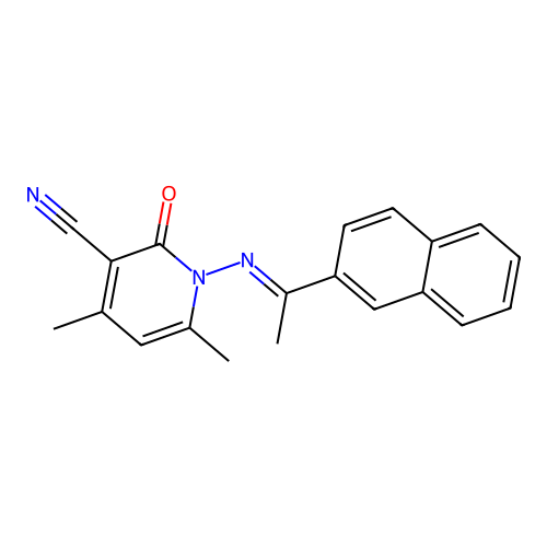 4,6-dimethyl-1-[(E)-1-naphthalen-2-ylethylideneamino]-2-oxopyridine-3-carbonitrile structure