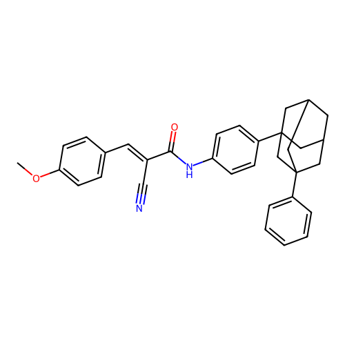 2-cyano-3-(4-methoxyphenyl)-N-[4-(3-phenyladamantan-1-yl)phenyl]prop-2-enamide structure