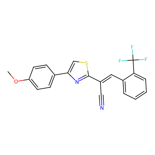 (E)-2-(4-(4-methoxyphenyl)thiazol-2-yl)-3-(2-(trifluoromethyl)phenyl)acrylonitrile structure
