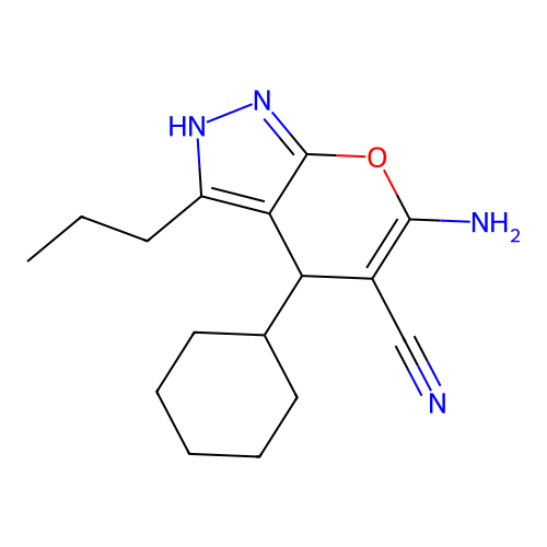6-Amino-4-cyclohexyl-3-propyl-2,4-dihydropyrano[2,3-c]pyrazole-5-carbonitrile structure