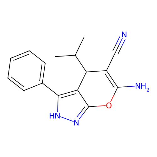 6-Amino-4-isopropyl-3-phenyl-1,4-dihydropyrano[2,3-c]pyrazole-5-carbonitrile structure
