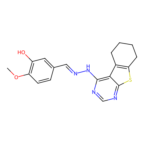 2-methoxy-5-[(2-{8-thia-4,6-diazatricyclo[7.4.0.0,2,7]trideca-1(9),2,4,6-tetraen-3-yl}hydrazin-1-ylidene)methyl]phenol structure
