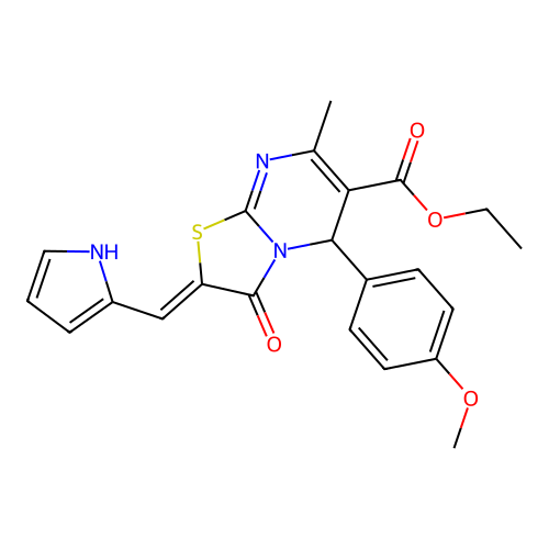ethyl (2Z)-5-(4-methoxyphenyl)-7-methyl-3-oxo-2-(1H-pyrrol-2-ylmethylidene)-5H-[1,3]thiazolo[3,2-a]pyrimidine-6-carboxylate structure