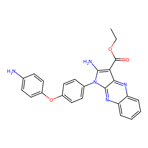 ethyl 2-amino-1-(4-(4-aminophenoxy)phenyl)-1H-pyrrolo[2,3-b]quinoxaline-3-carboxylate structure