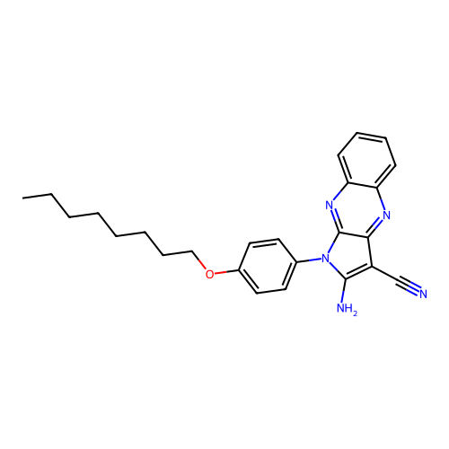 2-amino-1-(4-(octyloxy)phenyl)-1H-pyrrolo[2,3-b]quinoxaline-3-carbonitrile structure