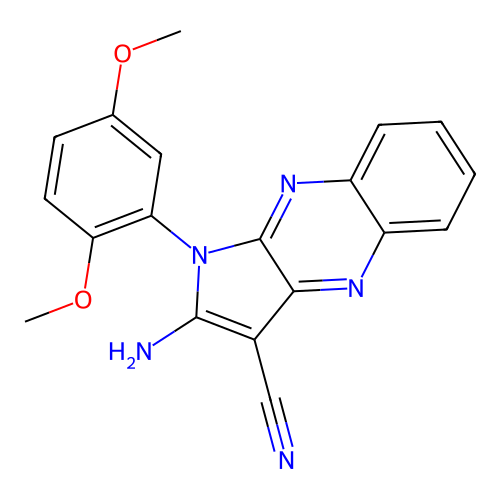 2-amino-1-(2,5-dimethoxyphenyl)-1H-pyrrolo[2,3-b]quinoxaline-3-carbonitrile structure