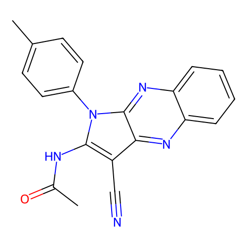 N-[3-cyano-1-(4-methylphenyl)-1H-pyrrolo[2,3-b]quinoxalin-2-yl]acetamide structure
