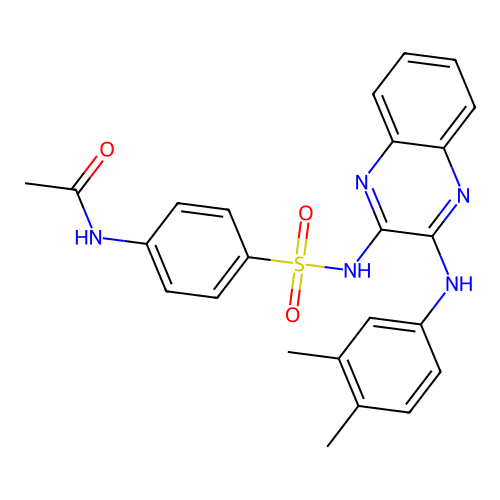 N-[4-({3-[(3,4-dimethylphenyl)amino]quinoxalin-2-yl}sulfamoyl)phenyl]acetamide structure
