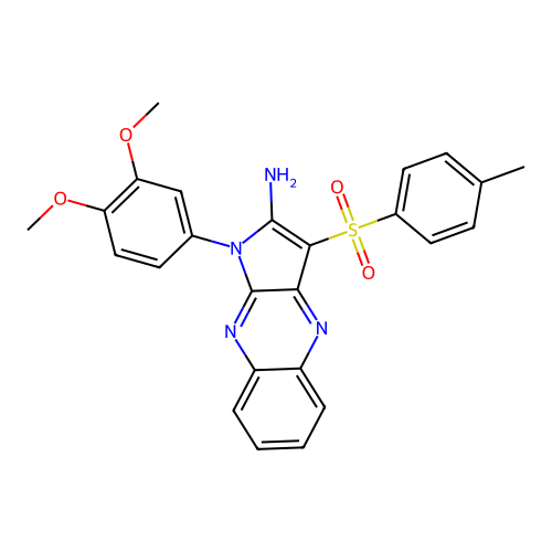 1-(3,4-dimethoxyphenyl)-3-tosyl-1H-pyrrolo[2,3-b]quinoxalin-2-amine structure
