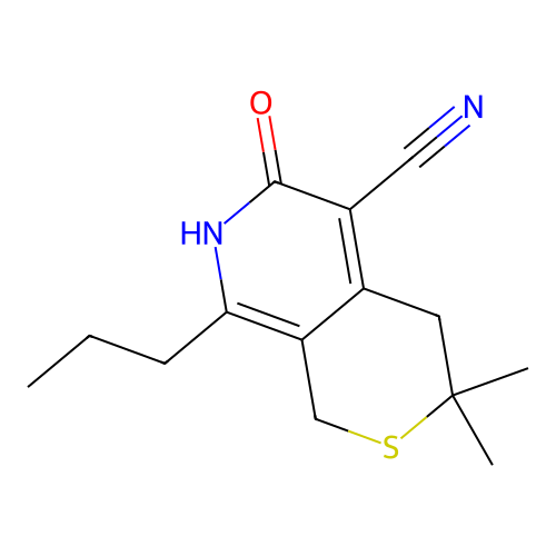3,3-dimethyl-6-oxo-8-propyl-3,4,6,7-tetrahydro-1H-thiopyrano[3,4-c]pyridine-5-carbonitrile structure