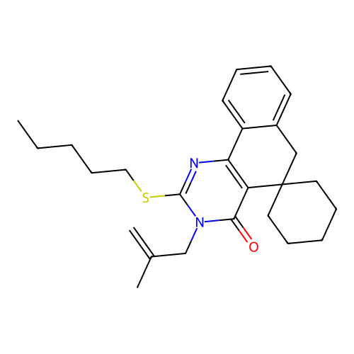 3-(2-methylprop-2-en-1-yl)-2-(pentylsulfanyl)-3H-spiro[benzo[h]quinazoline-5,1'-cyclohexan]-4(6H)-one structure