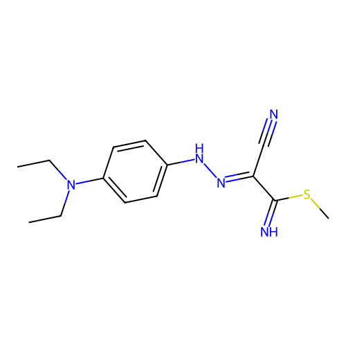 (E)-methyl 2-cyano-2-(2-(4-(diethylamino)phenyl)hydrazono)ethanimidothioate structure