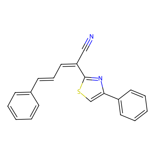 (2Z,4E)-5-phenyl-2-(4-phenyl-1,3-thiazol-2-yl)penta-2,4-dienenitrile structure