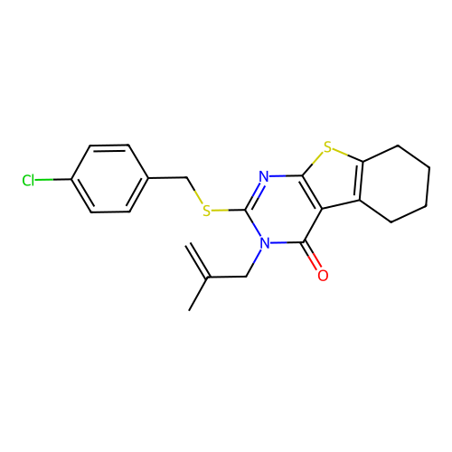 2-((4-chlorobenzyl)thio)-3-(2-methylallyl)-5,6,7,8-tetrahydrobenzo[4,5]thieno[2,3-d]pyrimidin-4(3H)-one structure
