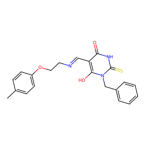 (5E)-1-benzyl-5-({[2-(4-methylphenoxy)ethyl]amino}methylidene)-2-thioxodihydropyrimidine-4,6(1H,5H)-dione structure