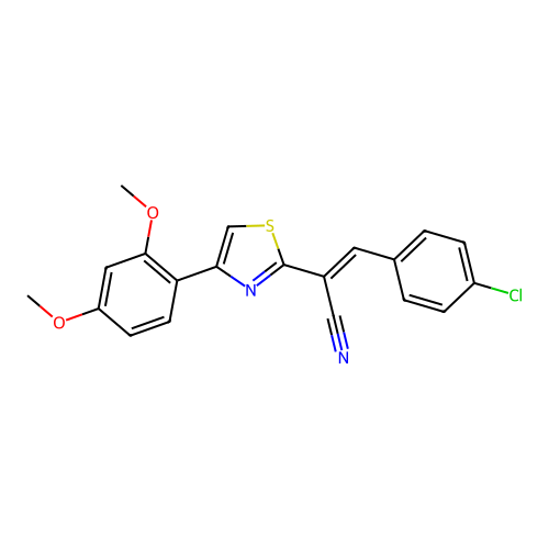 (E)-3-(4-chlorophenyl)-2-(4-(2,4-dimethoxyphenyl)thiazol-2-yl)acrylonitrile structure