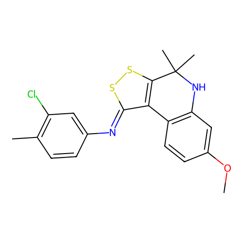 N-(3-chloro-4-methylphenyl)-7-methoxy-4,4-dimethyl-5H-dithiolo[3,4-c]quinolin-1-imine structure