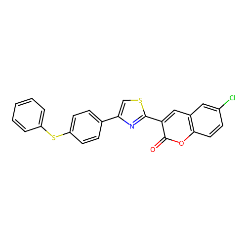 6-chloro-3-{4-[4-(phenylsulfanyl)phenyl]-1,3-thiazol-2-yl}-2H-chromen-2-one structure