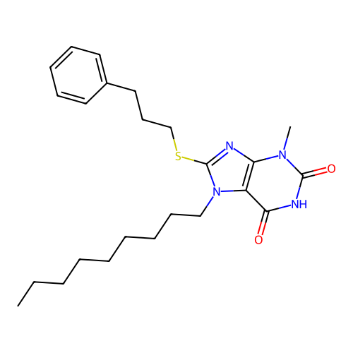 3-Methyl-7-nonyl-8-(3-phenylpropylthio)-1,3,7-trihydropurine-2,6-dione structure