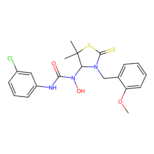 3-(3-chlorophenyl)-1-hydroxy-1-(3-(2-methoxybenzyl)-5,5-dimethyl-2-thioxothiazolidin-4-yl)urea structure