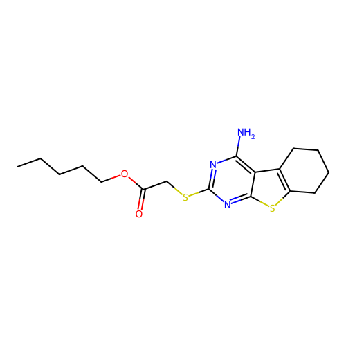 pentyl [(4-amino-5,6,7,8-tetrahydro[1]benzothieno[2,3-d]pyrimidin-2-yl)sulfanyl]acetate structure