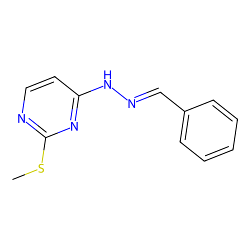 4-[(2E)-2-benzylidenehydrazinyl]-2-(methylsulfanyl)pyrimidine structure