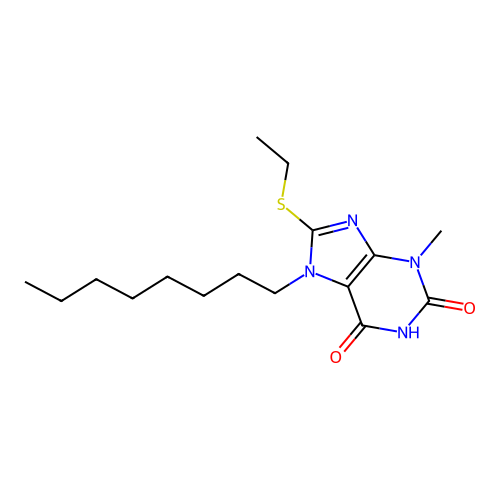 8-(ethylsulfanyl)-3-methyl-7-octyl-3,7-dihydro-1H-purine-2,6-dione structure