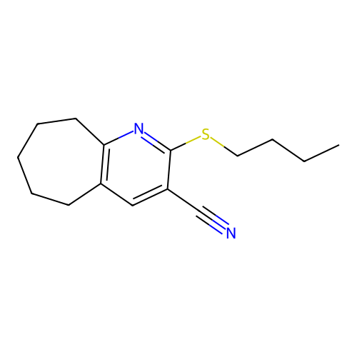 2-(butylsulfanyl)-6,7,8,9-tetrahydro-5H-cyclohepta[b]pyridine-3-carbonitrile structure