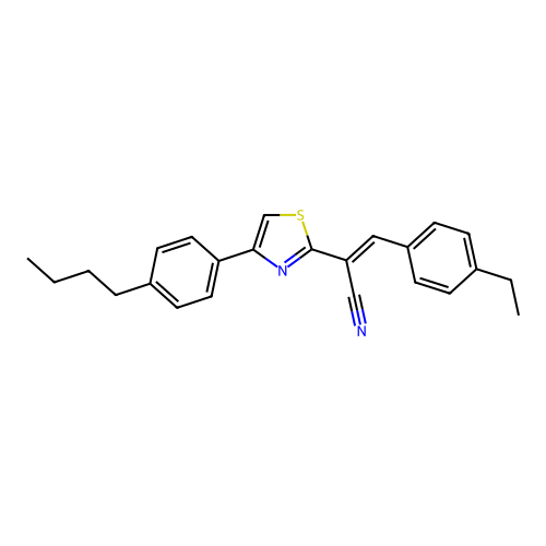 (2E)-2-[4-(4-butylphenyl)-1,3-thiazol-2-yl]-3-(4-ethylphenyl)prop-2-enenitrile structure