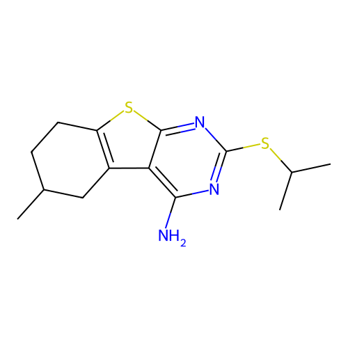 6-methyl-2-(propan-2-ylsulfanyl)-5,6,7,8-tetrahydro[1]benzothieno[2,3-d]pyrimidin-4-amine structure