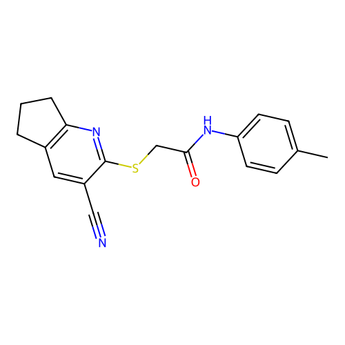 2-[(3-cyano-6,7-dihydro-5H-cyclopenta[b]pyridin-2-yl)sulfanyl]-N-(4-methylphenyl)acetamide structure