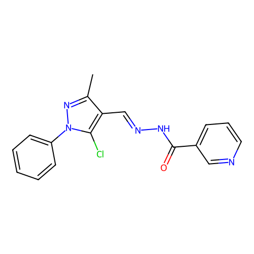 Nicotinic acid (5-chloro-3-methyl-1-phenyl-1H-pyrazol-4-ylmethylene)-hydrazide structure