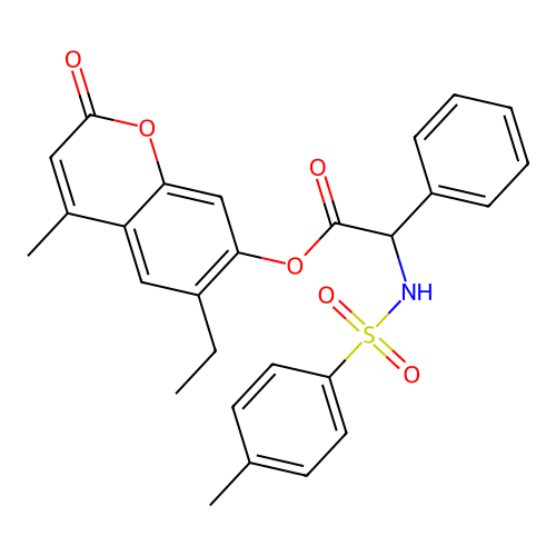6-ethyl-4-methyl-2-oxo-2H-chromen-7-yl 2-(4-methylphenylsulfonamido)-2-phenylacetate structure