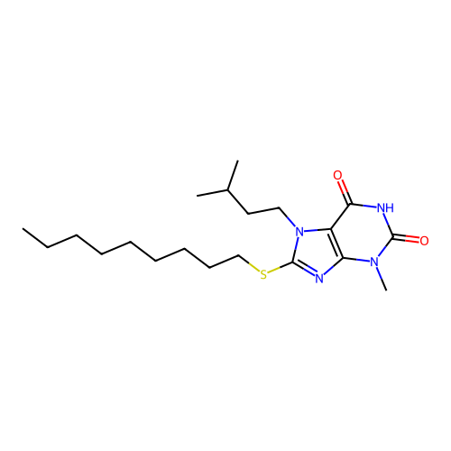3-Methyl-7-(3-methyl-butyl)-8-nonylsulfanyl-3,7-dihydro-purine-2,6-dione structure