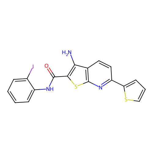 3-amino-N-(2-iodophenyl)-6-(thiophen-2-yl)thieno[2,3-b]pyridine-2-carboxamide structure
