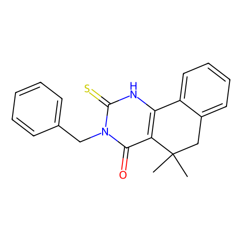 3-benzyl-5,5-dimethyl-2-sulfanyl-5,6-dihydrobenzo[h]quinazolin-4(3H)-one structure