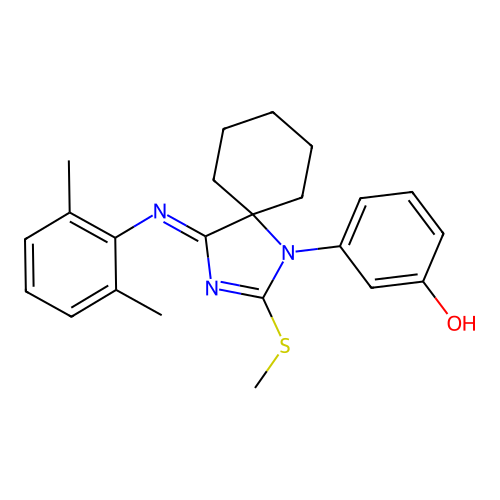 3-[1-(2,6-dimethylphenyl)imino-3-methylsulfanyl-2,4-diazaspiro[4.5]dec-2-en-4-yl]phenol structure