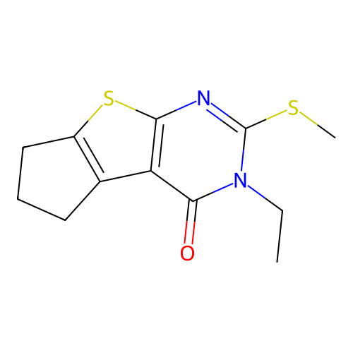 3-ethyl-2-(methylthio)-6,7-dihydro-3H-cyclopenta[4,5]thieno[2,3-d]pyrimidin-4(5H)-one structure