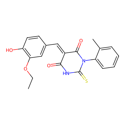 (5E)-5-[(3-ethoxy-4-hydroxyphenyl)methylidene]-1-(2-methylphenyl)-2-sulfanylidene-1,3-diazinane-4,6-dione structure