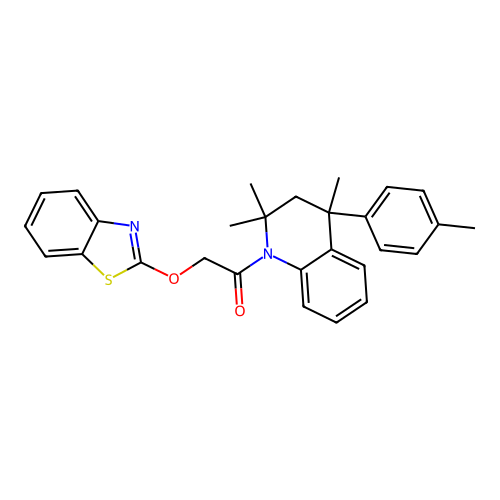 2-benzothiazol-2-yloxy-1-[2,2,4-trimethyl-4-(4-methylphenyl)-3H-quinolin-1-yl]ethanone structure