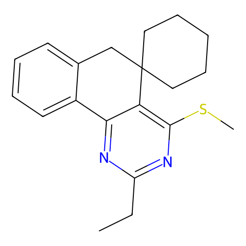 2-ethyl-4-(methylthio)-6H-spiro[benzo[h]quinazoline-5,1'-cyclohexane] structure