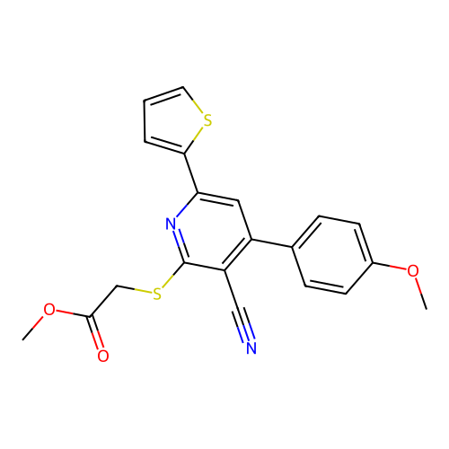 Methyl 2-[3-cyano-4-(4-methoxyphenyl)-6-(2-thienyl)-2-pyridylthio]acetate structure