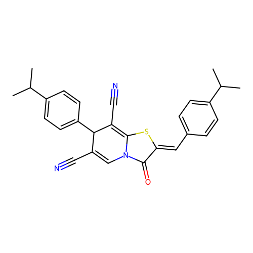 (2Z)-3-oxo-2-[4-(propan-2-yl)benzylidene]-7-[4-(propan-2-yl)phenyl]-2,3-dihydro-7H-[1,3]thiazolo[3,2-a]pyridine-6,8-dicarbonitrile structure