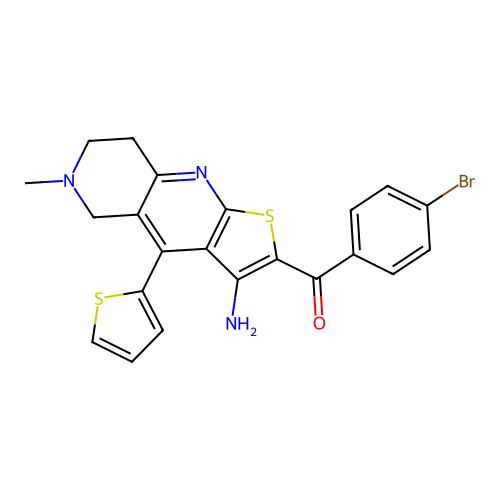 (3-amino-6-methyl-4-(thiophen-2-yl)-5,6,7,8-tetrahydrothieno[2,3-b][1,6]naphthyridin-2-yl)(4-bromophenyl)methanone structure