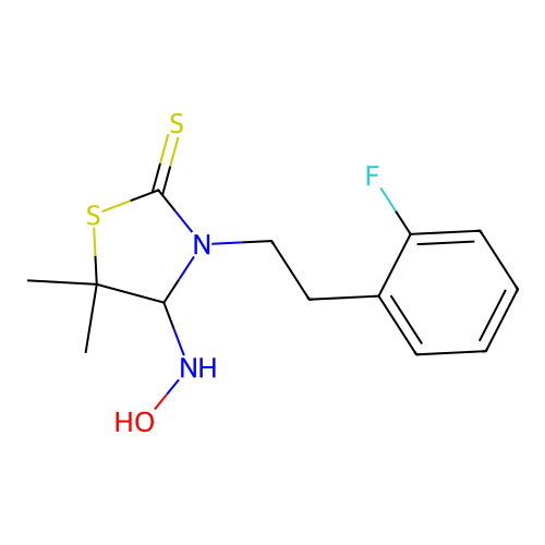 3-(2-fluorophenethyl)-4-(hydroxyamino)-5,5-dimethylthiazolidine-2-thione structure