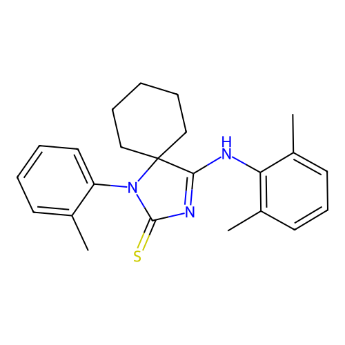 (4Z)-4-[(2,6-dimethylphenyl)imino]-1-(2-methylphenyl)-1,3-diazaspiro[4.5]decane-2-thione structure