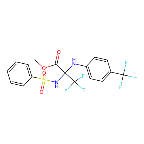 methyl 2-(benzenesulfonamido)-3,3,3-trifluoro-2-[4-(trifluoromethyl)anilino]propanoate structure