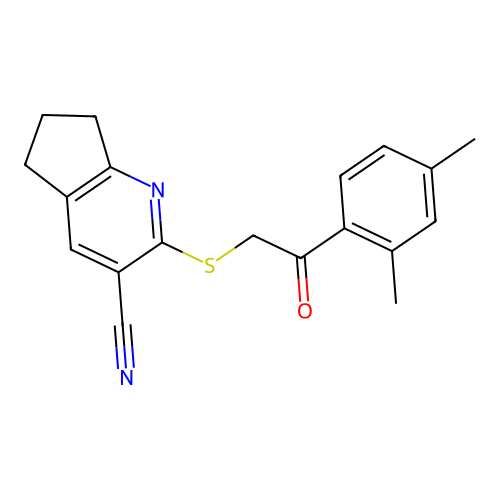 2-((2-(2,4-dimethylphenyl)-2-oxoethyl)thio)-6,7-dihydro-5H-cyclopenta[b]pyridine-3-carbonitrile structure